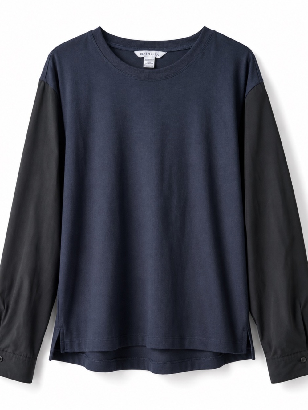 Athleta Harlow Hybrid Tee Navy Black Mixed Media Long Sleeve LG